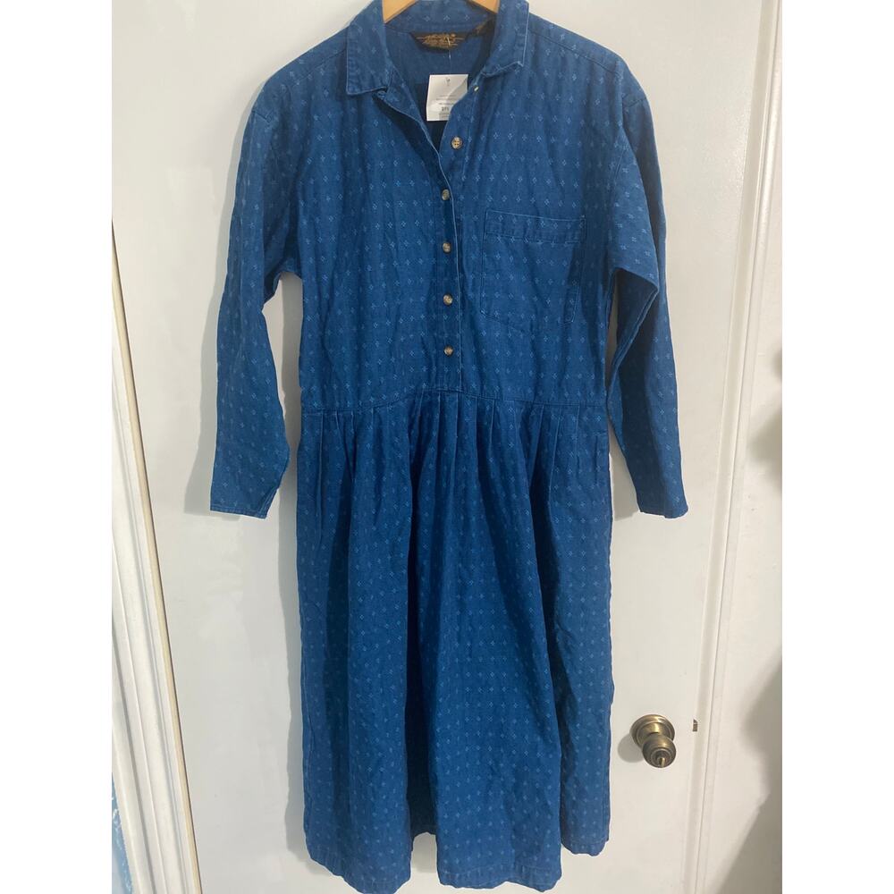 Eddie Bauer NEW denim midi dress women’s S blue embroidered 90s cottage western